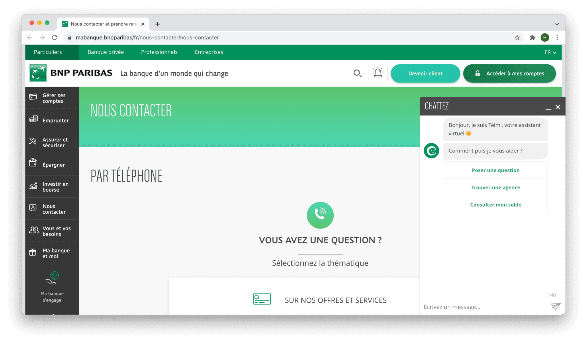 Telmi: BNP Paribas' virtual assistant (source: mabanque.bnpparibas) 